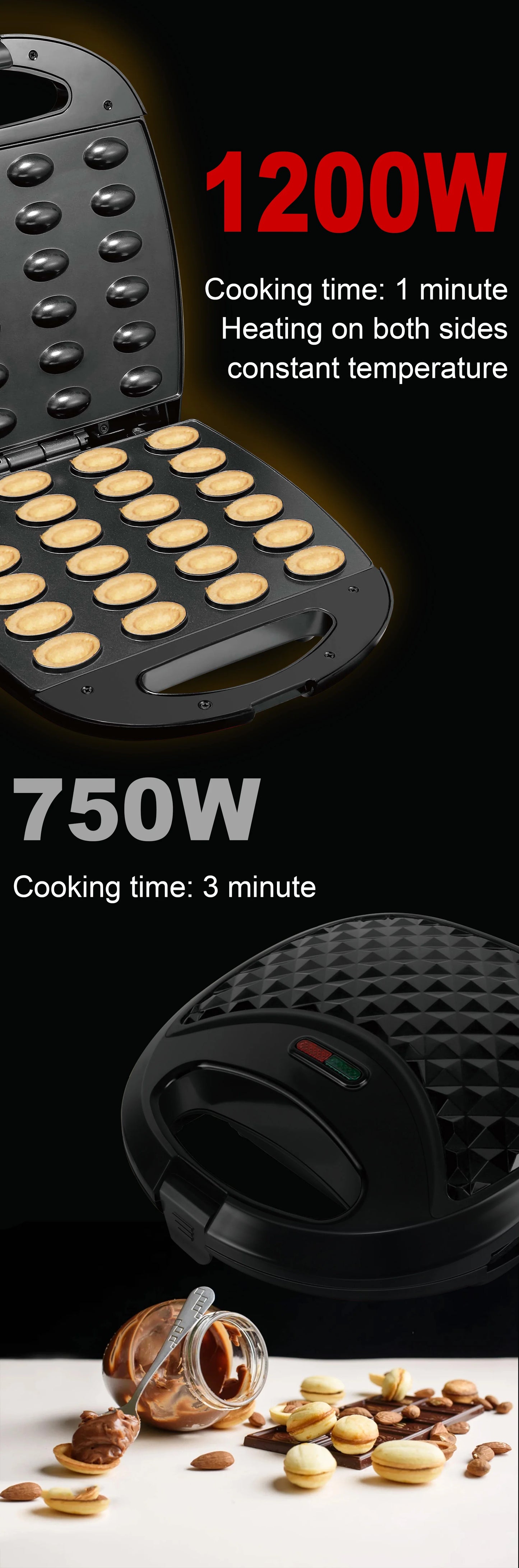 Electric Walnut Cake Waffle Maker 24 Holes Nut Plates Cooking Kitchen Appliances Breakfast Machine Non-stick Iron Pan Sonifer