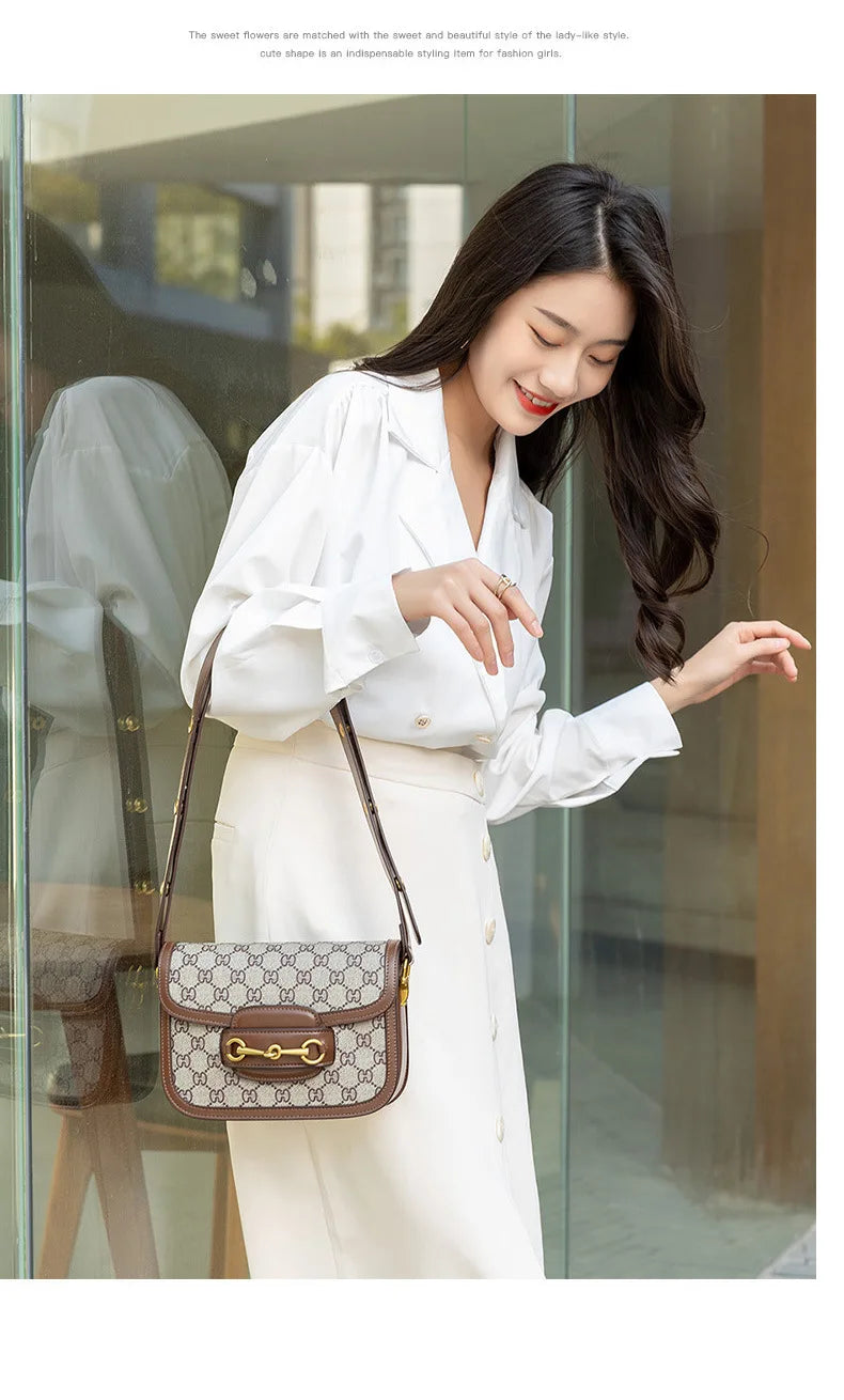 Ladies Genuine Leather Saddle Bag Versatile Crossbody Trendy underarm and single-shoulder design with a sleek, modern look. Compact, stylish, and perfect for everyday fashion.