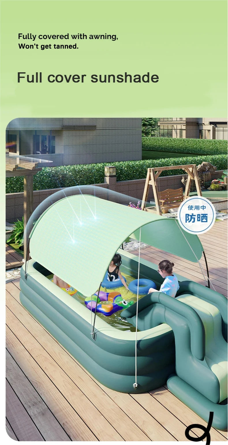 Inflatable Swimming Pool with Rain Canopy, Portable Adult Swimming Pool in Outdoor Areas, Home Garden, Backyard Inflatable Pool