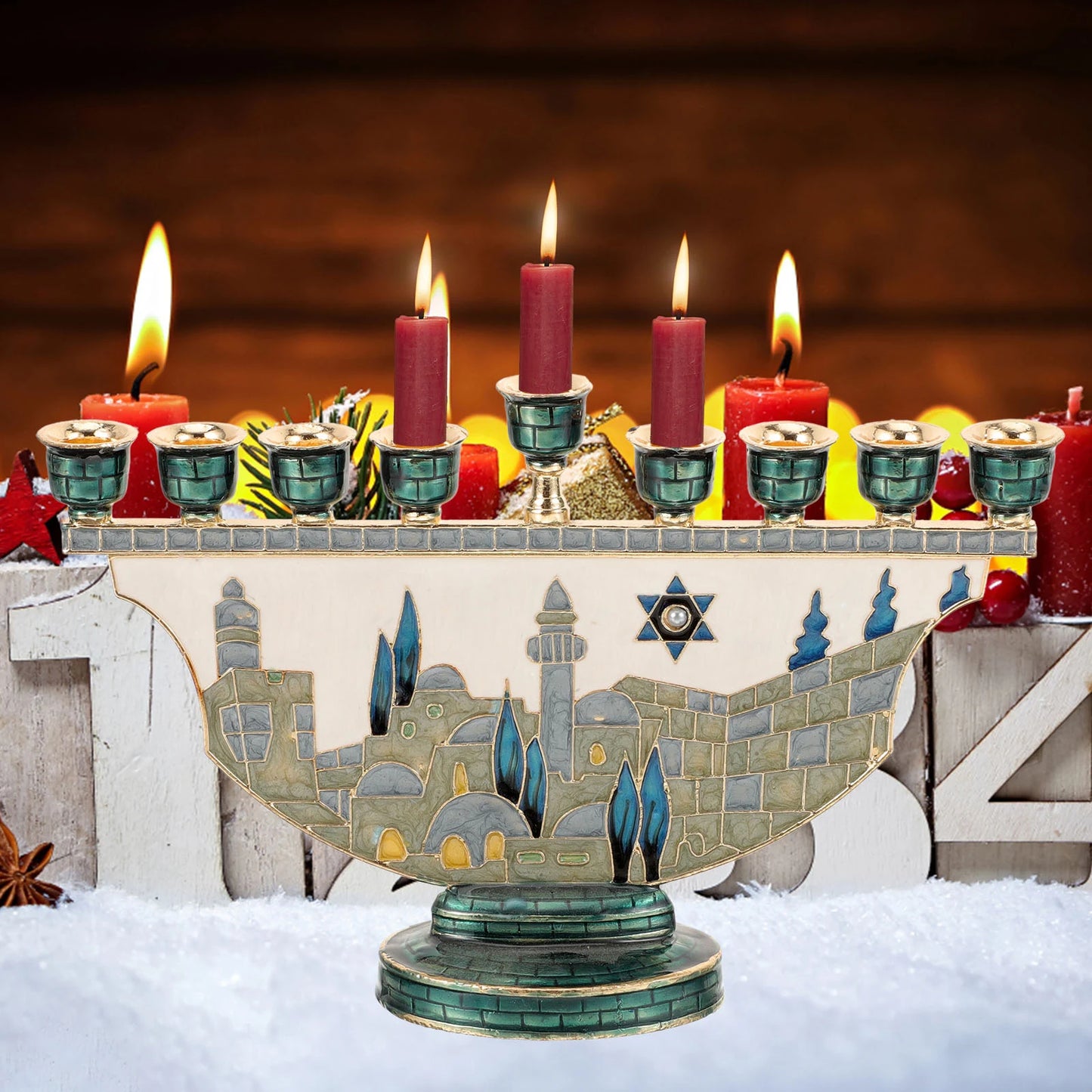 9 Branch Candle Holder for Hanukkah Menorah Candelabrum 9 Head Candlestick Stand for Christmas Party Wedding Celebration Decor