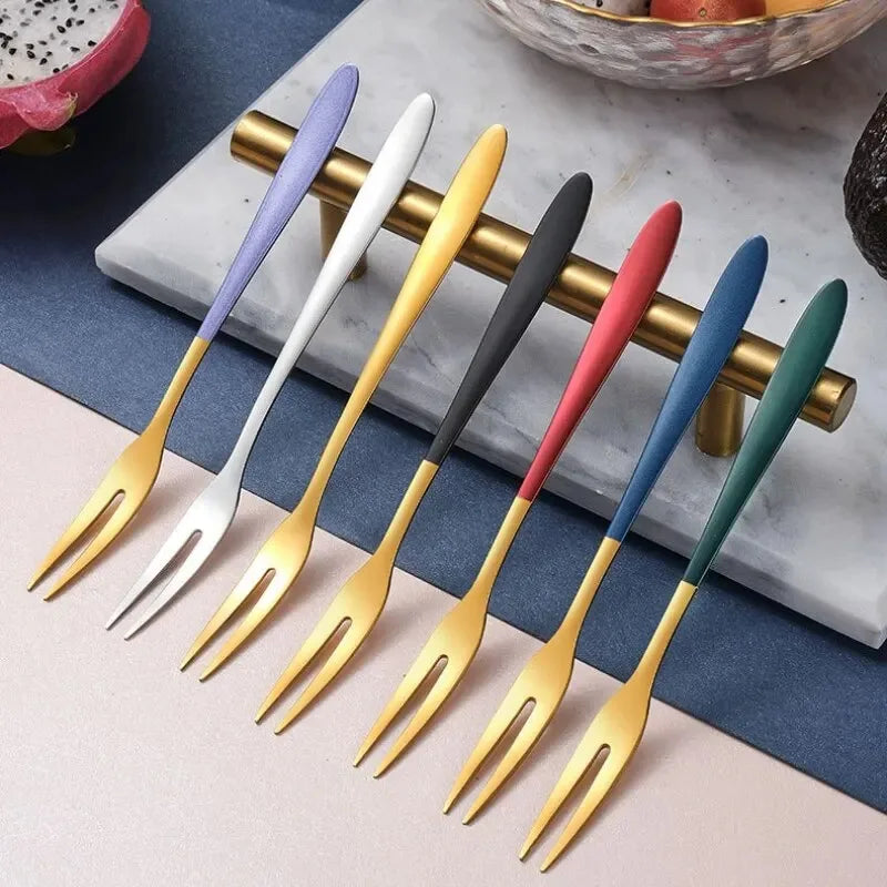 7pcs 304 Fruit Fork Luxury Stainless Steel Fruit Fork Dessert Cake Forks Salad Fork For Party Kitchen Tableware