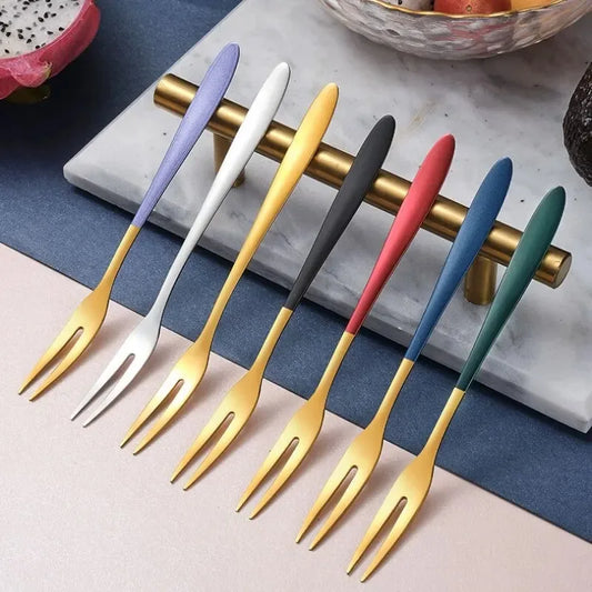7pcs 304 Fruit Fork Luxury Stainless Steel Fruit Fork Dessert Cake Forks Salad Fork For Party Kitchen Tableware