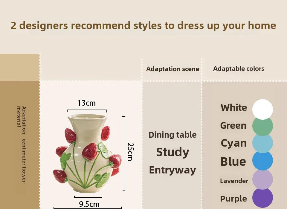 Emboss Strawberry Vase Ceramic Vase Children's Room Artifact Floral Accessories Fruit Pot Flowerpot Home Decoration Accessories