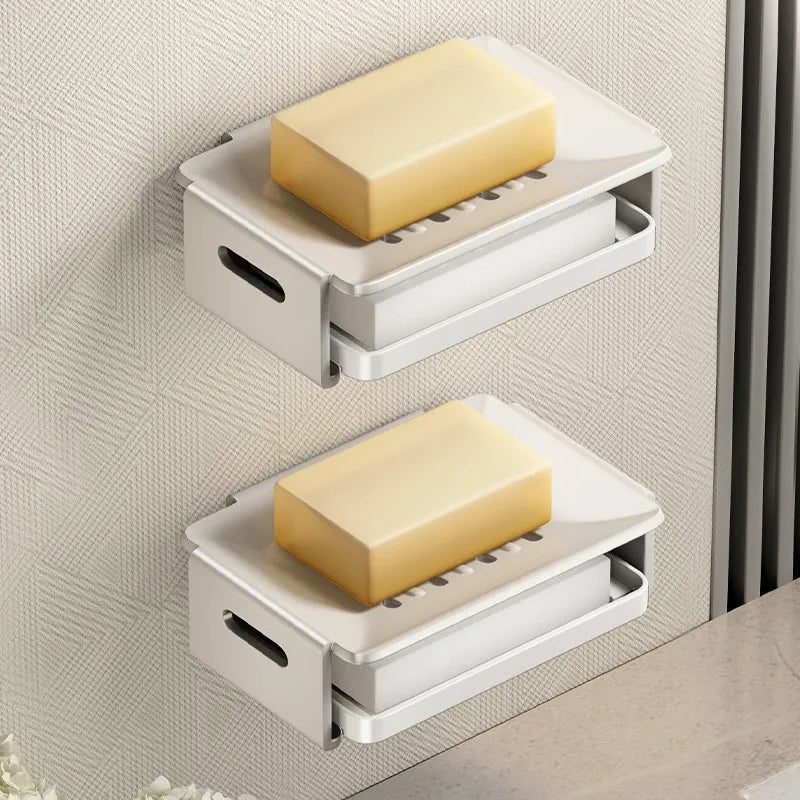 Bathroom Punching Free Household Wall Mounted Space Aluminum Toilet Shelf Soap Drainer Sponge