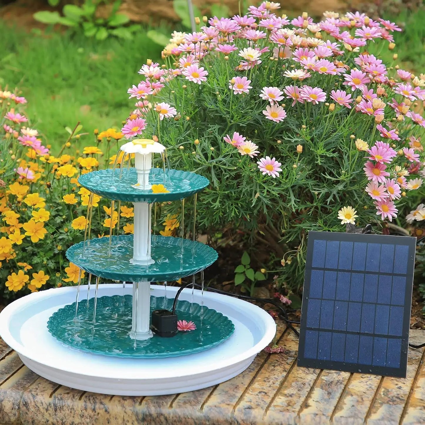 3-Tier Solar Bird Bath Fountain 3.5W solar pump, detachable 3-tier design. Attracts birds with flowing water – no wiring needed. Perfect garden & patio decor.