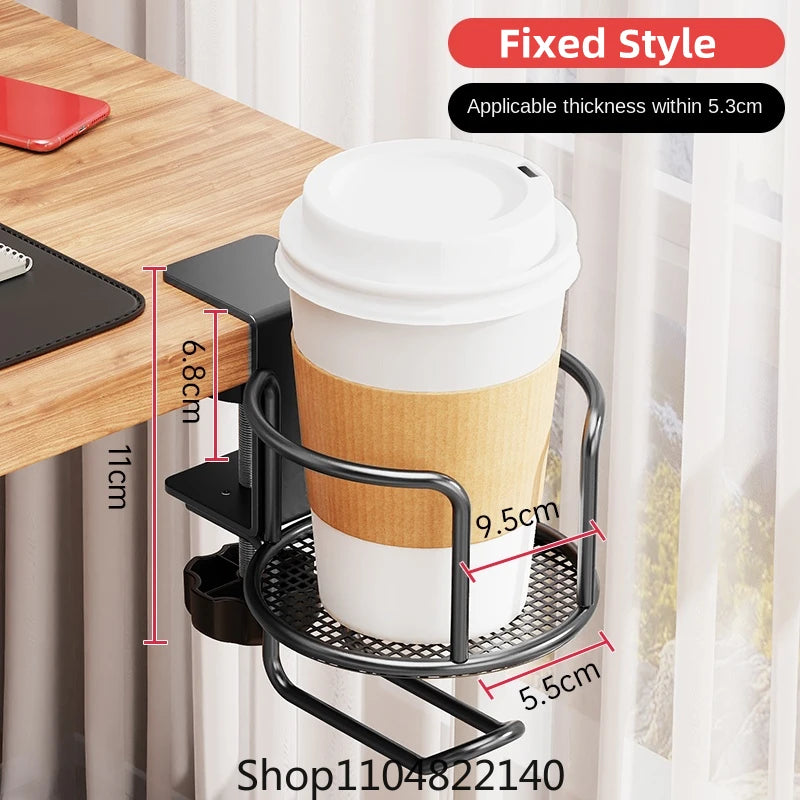 2 in 1 No Drill Desk Cup Holder Adjustable Upgraded Arm Clamp Stand 360 Degree Rotating Table Edge Clamp Anti-Fall Cup Holder