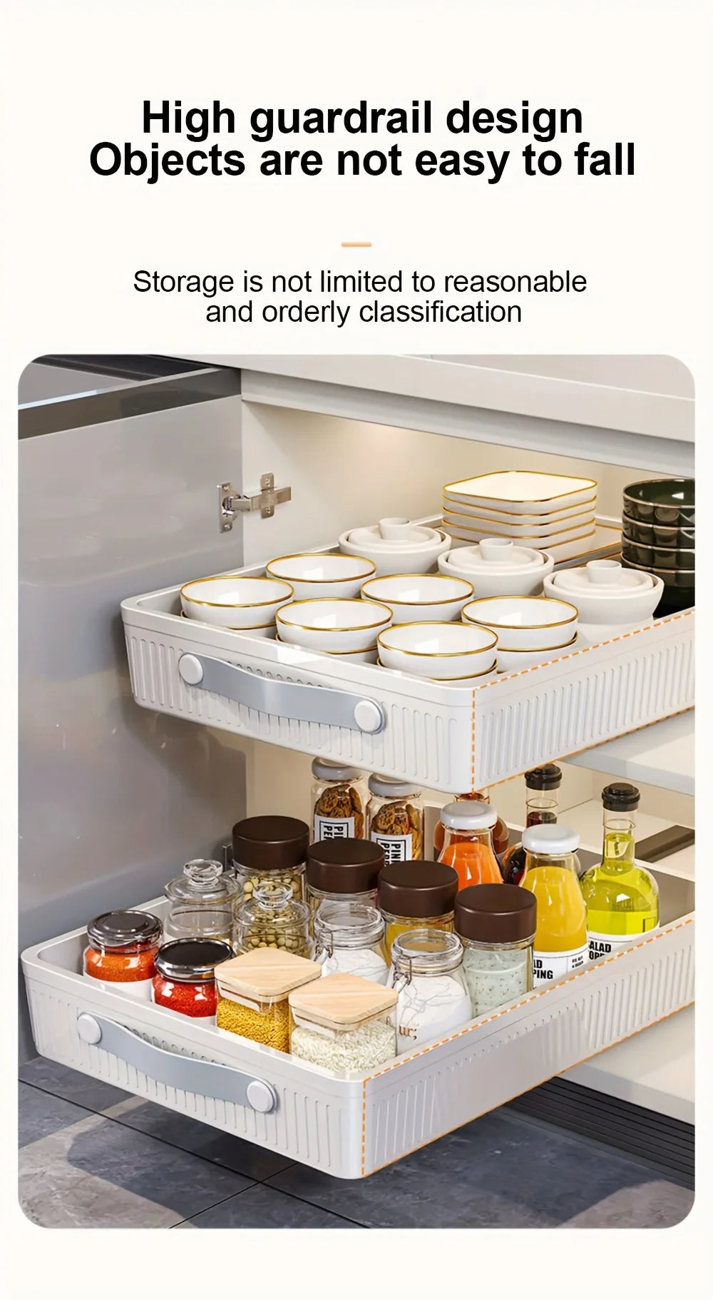 Sliding Drawer Storage Box 1 PC Kitchen Cabinet Drawer Storage Boxes with Slide Rails Pull-out Ki ...
