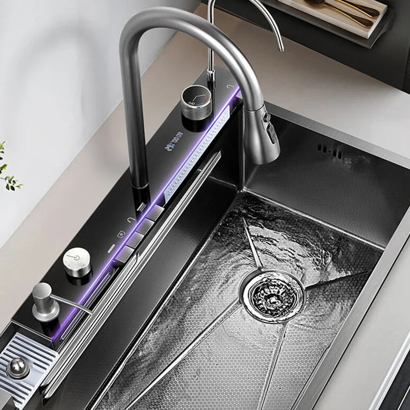 kitchen multifonction sink set whale waterfall faucet 50L large capacity tank size 68x46cm cabinet storage home appliance