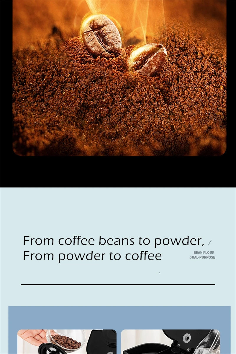 Fully automatic American coffee machine，Coffee beans or powder can be used，Electric grinding drip coffee machine 2-in-1