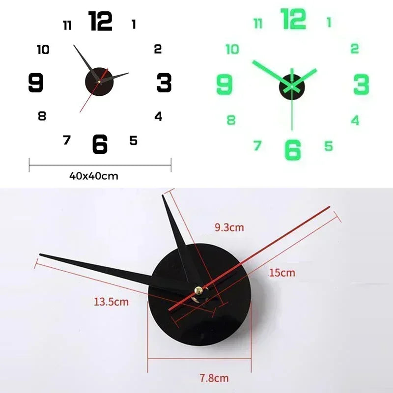 3D Luminous Wall Clock Frameless Acrylic DIY Digital Clock Wall Stickers Mute Clock for Office Living Room Bedroom Wall Decor