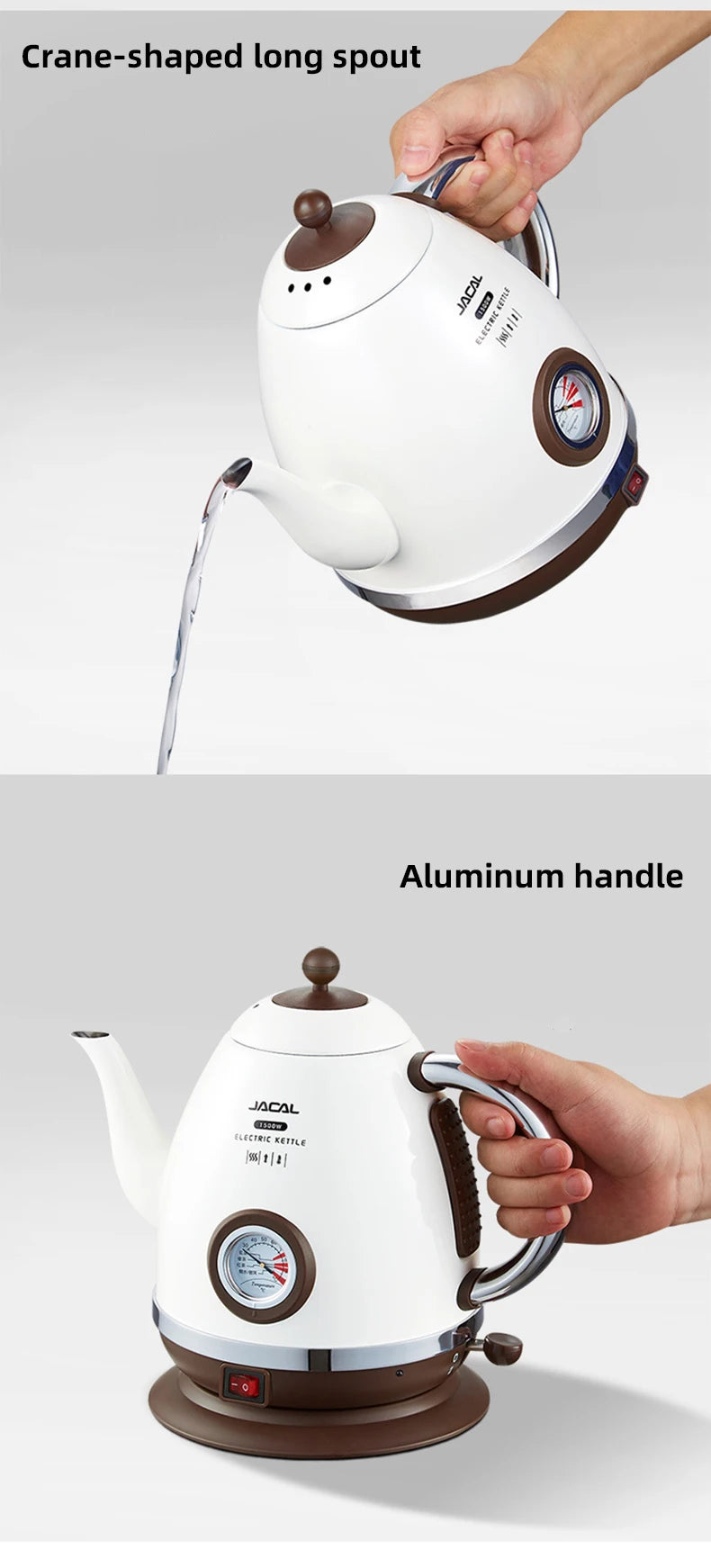 1.5L Electric Kettle 1500W Quick Heating Boiling Coffee Teapot Household Thermo Pot 304 Stainless Steel Linner with Thermometer