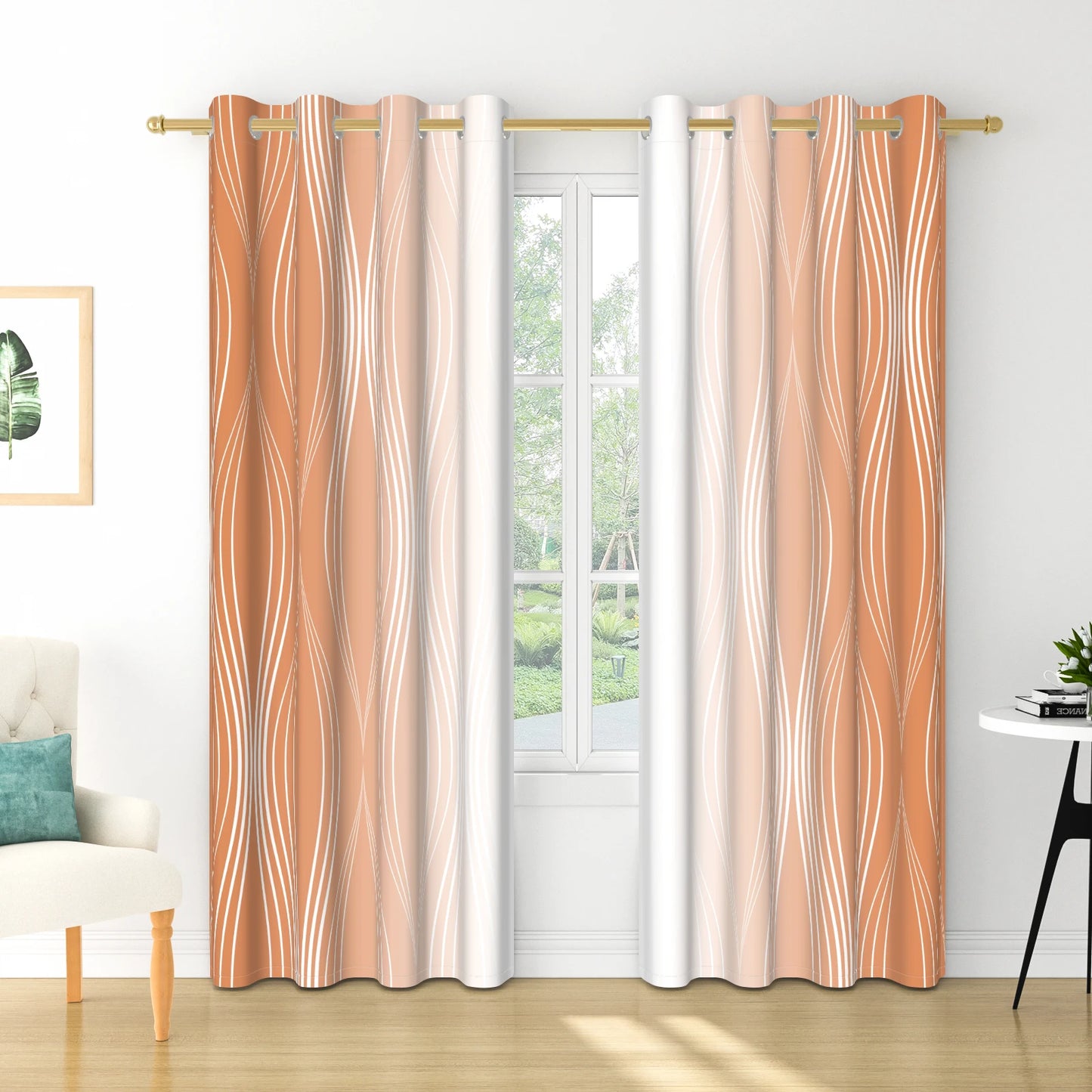 2pieces Modern Gradient Curtains Color Wave Design Color Gradient Polyester the Suitable Minimalist Bedroom Living Room Curtains