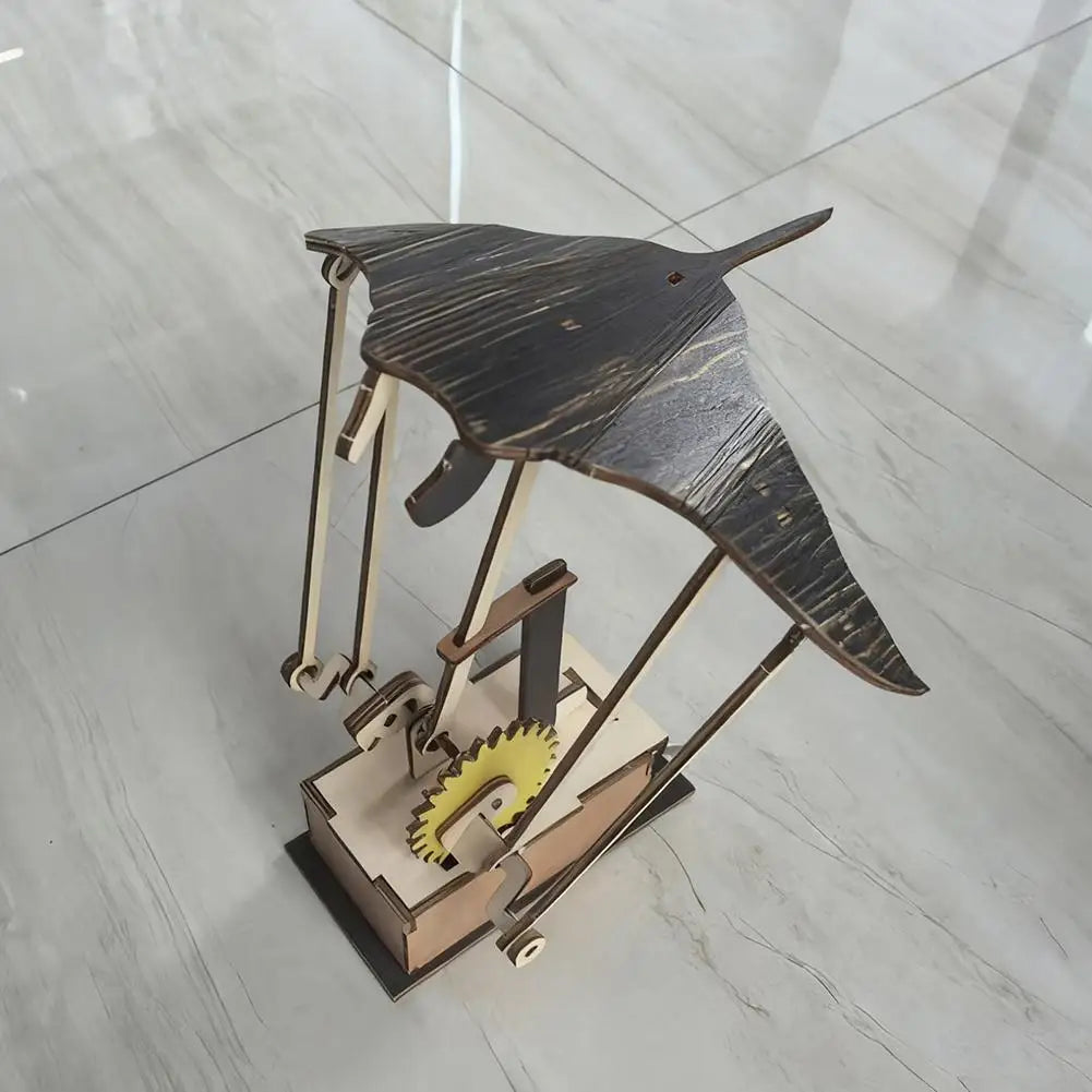 Artisan Wooden Manta Ray Automaton – Handcrafted Kinetic Décor Hand-cranked mechanical design with a DIY puzzle build. Unique ocean-inspired ornament perfect for display or gifting.
