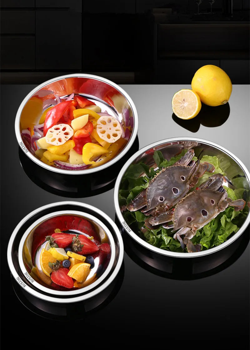 Thick Round 316 Stainless Steel Dinner Plate Food Grade Trays Salad Fruit Meal Pan Kitchen Steak Seafood Flat Cooking Bowls