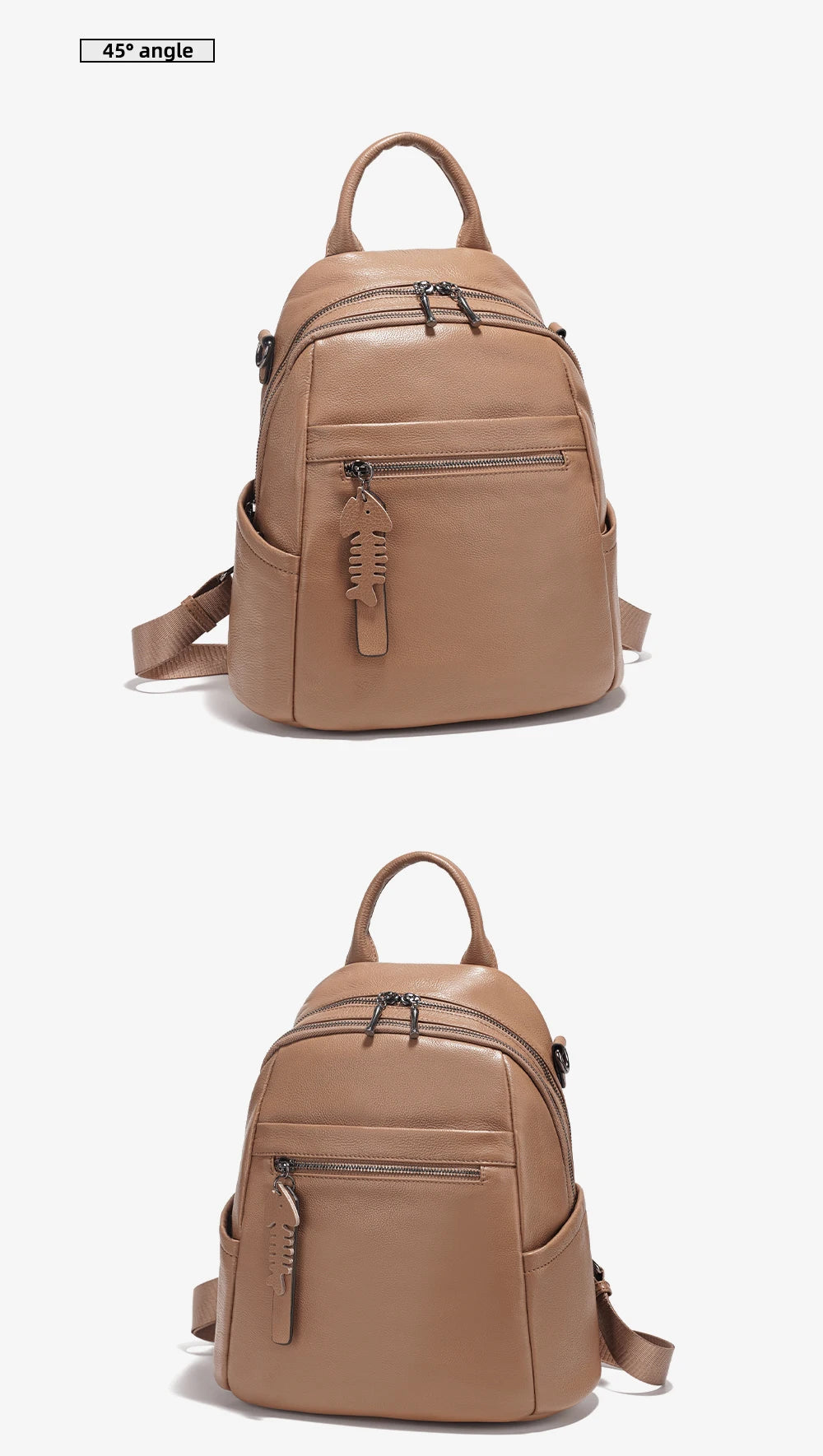 Soft Leather Women’s Backpack Large Capacity Crafted from premium cowhide leather with wide shoulder straps and multiple pockets. Stylish, durable, and perfect for everyday use.