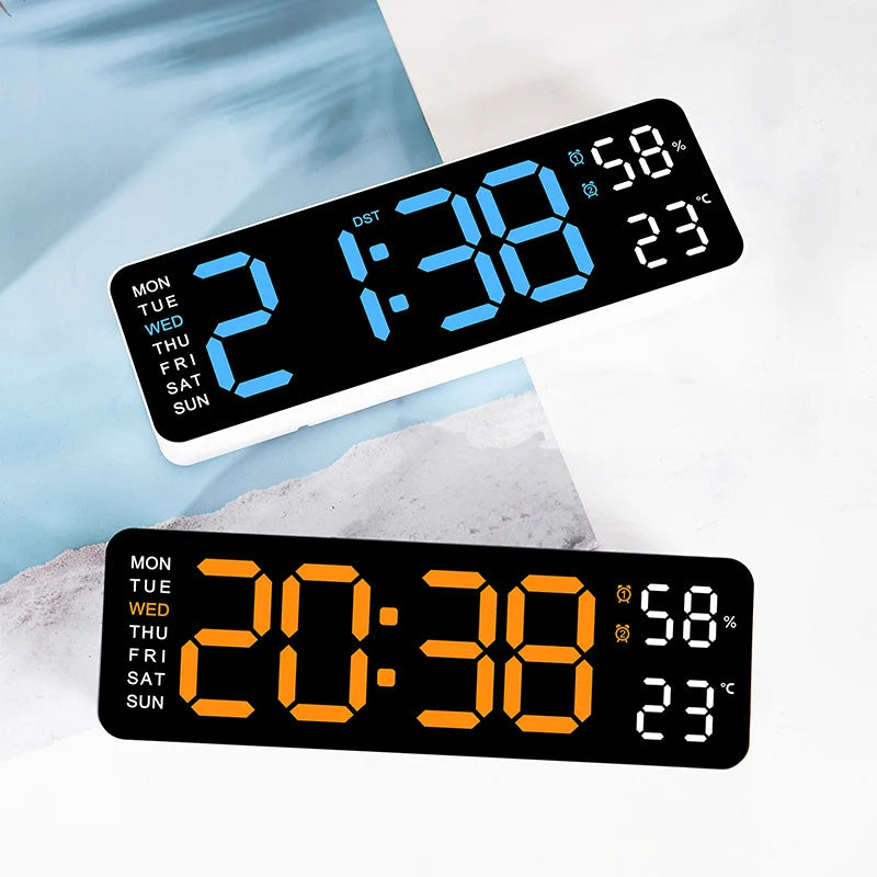 Digital Wall Clock Large LED Screen Temperature Humidity Display Electronic Alarm Clock Creative Home Decoration Remote Control