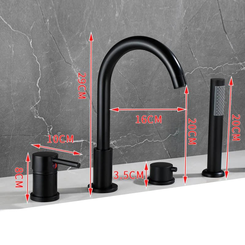4-Piece Bathroom Faucet Set – Deck-Mounted Includes basin and bathtub mixer taps with handheld shower. Hot and cold water mixer for versatile bathroom use.