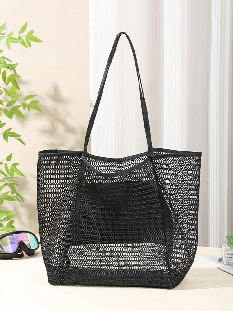 Beach Bag  Mesh Tote Bag  for Travel Pool Family Beach Vacation Cruise Essentials Organizer Storage Bags