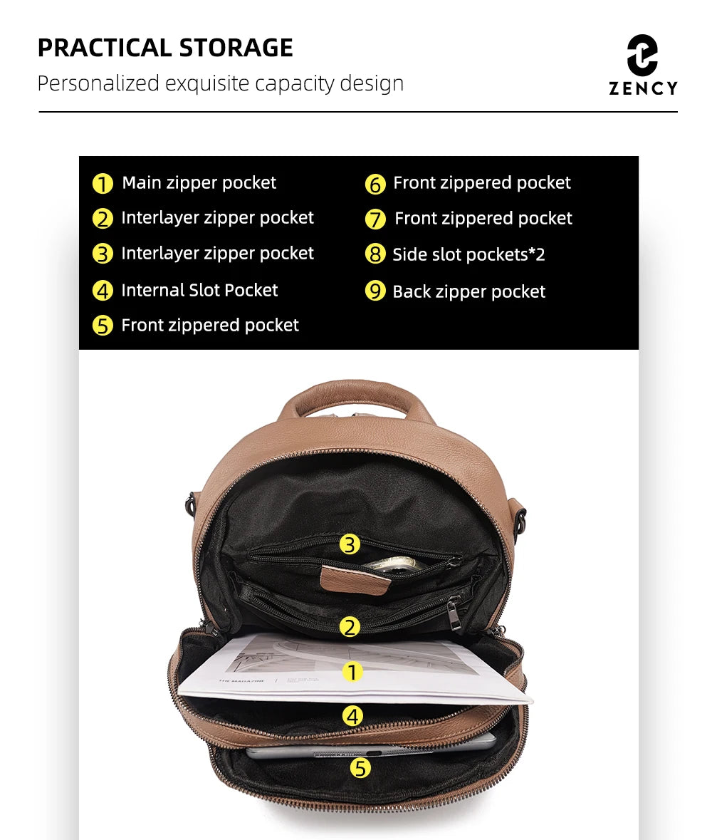 Soft Leather Women’s Backpack Large Capacity Crafted from premium cowhide leather with wide shoulder straps and multiple pockets. Stylish, durable, and perfect for everyday use.