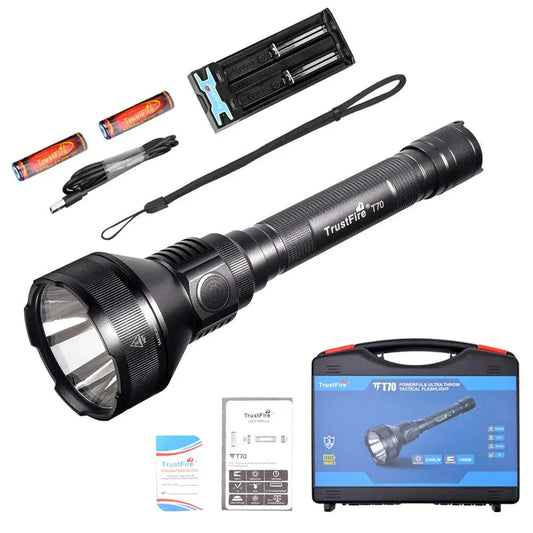 Trustfire T70 Powerful Flashlight For Hunting 1000 Meter Long Range 2300 Lumens 2-Switct 18650 High Power Strong Led Flash Light