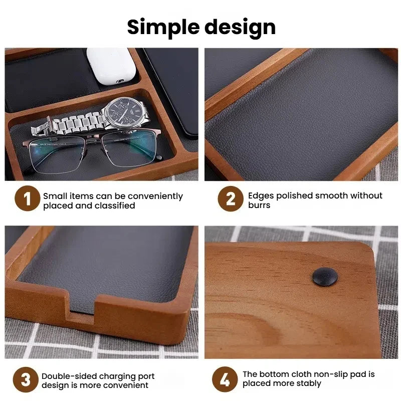 Wooden Desktop Storage Organizer Box With Compartments Home Office Glasses Mobile Phone Earphones Sundries Storage Box