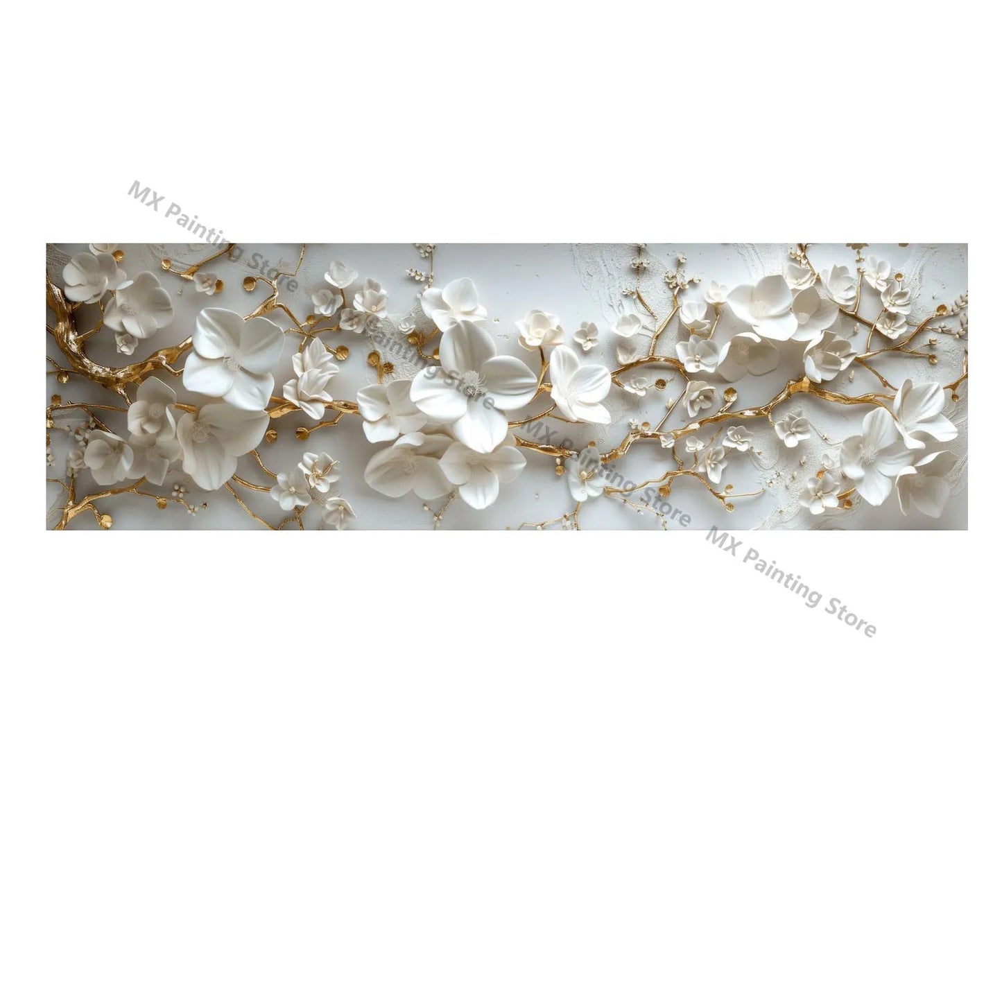 Abstract Floral Canvas Paintings,Modern Print White Flowers With Gold Branches And Leaves Posters,Nordic Living Room Decor Gift