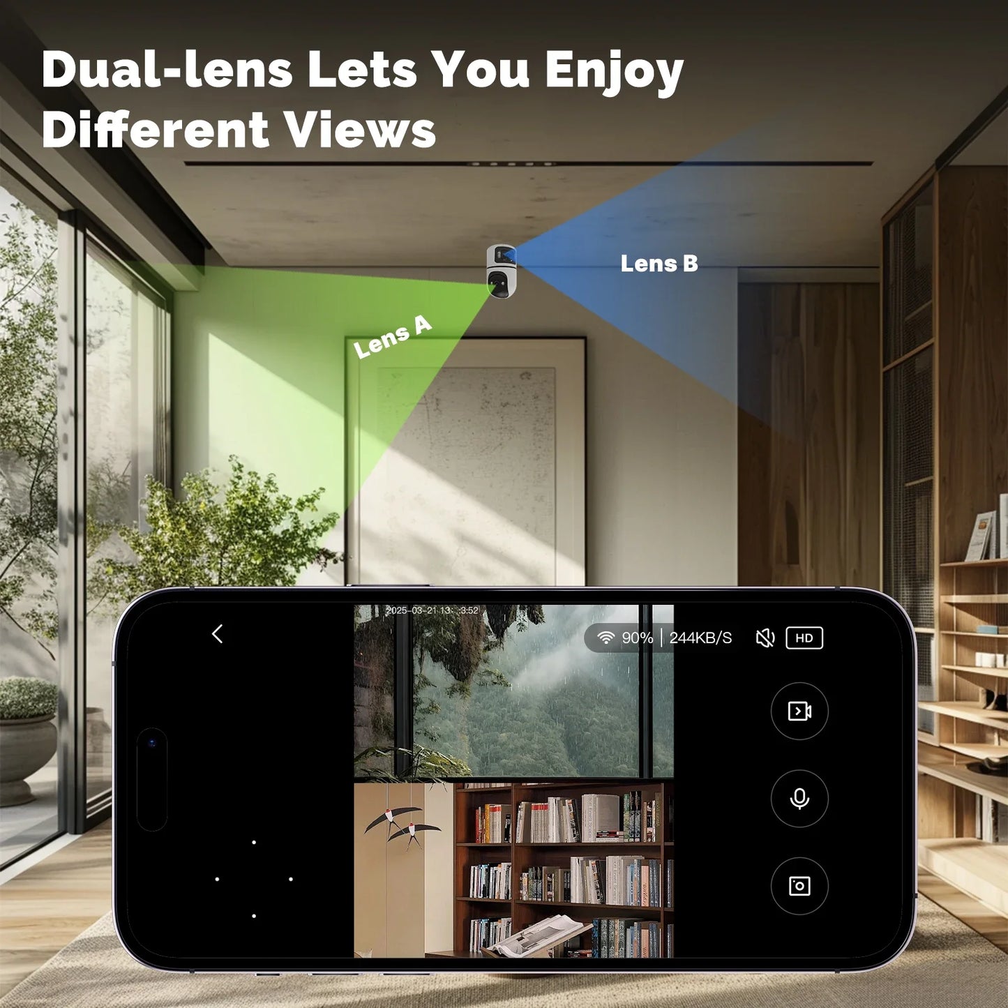 Moes Tuya WiFi Smart Indoor Camera 8MP Dual Screen Lens Auto Track Two-Way Motion Detection Audio 2.4G/5G Infrared Night Vision