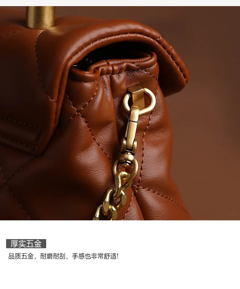 High-End Diamond Grid Handbag Fashion Chain Design Elegant and versatile shoulder/crossbody bag with a stylish quilted look. Perfect for everyday wear or special occasions.