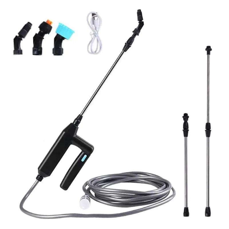 Electric Water Sprayer Rechargeable Telescopic Handle Battery Powered Sprayer Wand 7.4V 3/5/8M Hose with 3 Mist Nozzles