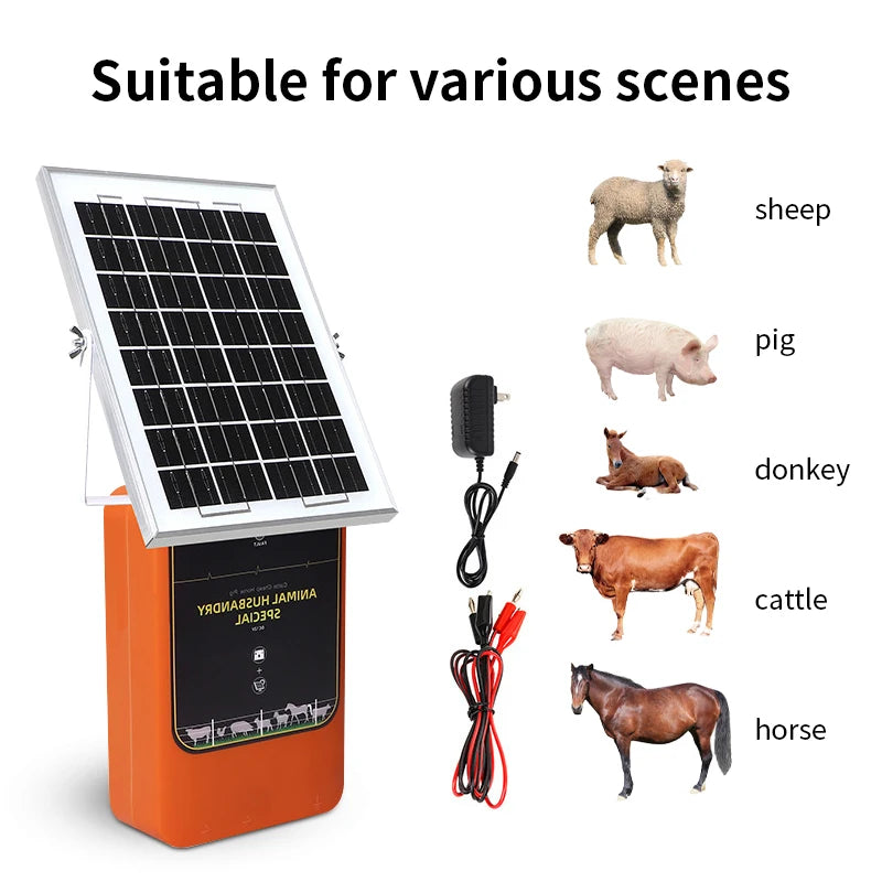 10KM Solar Electric Animal Fence 1.2J with Battery Solar Power Energy Charger Farm Device for Animals Cattle Sheep Livestock