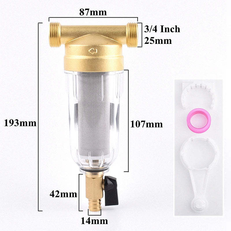 1/2" 3/4" 1" Domestic Water Stainless Steel Brass Pre-Filter House Central Water Purification Filter Home Water 40μm Filtration