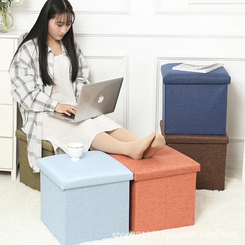 Multifunctional Fabric Organizer Storage Stools Box Foldable Storage Stool Boxes With Padded Seat Home Organization Sundries Box