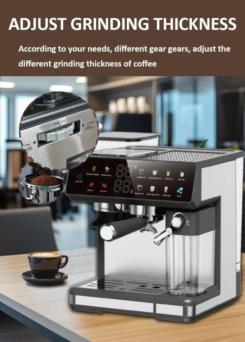 220V Semi-automatic Italian Coffee Machine With Grinding Function Espresso Coffee Maker Home Use Commercial Coffee Machine