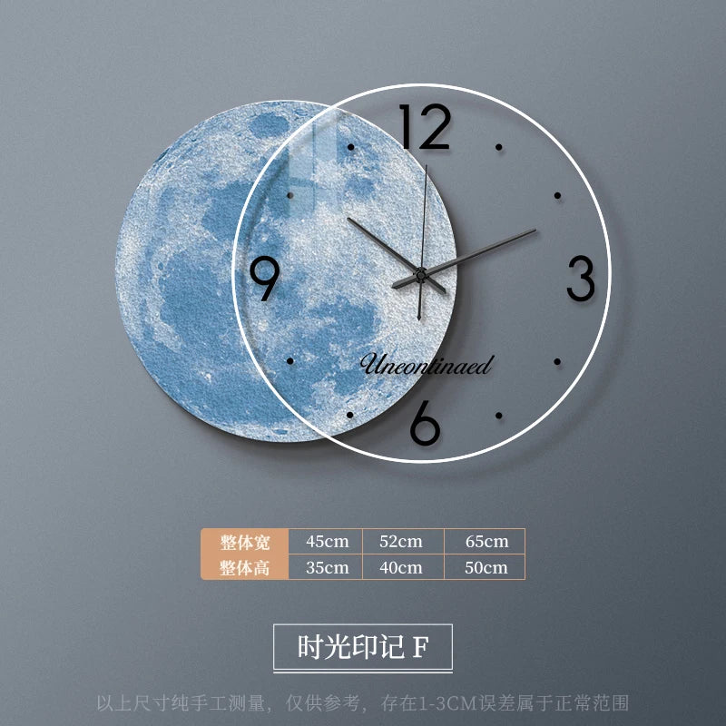 Adhesive Moon Wall Clock with LED Light No Drill Silent Modern Night Light for Living Room Dorm Kitchen Decoration