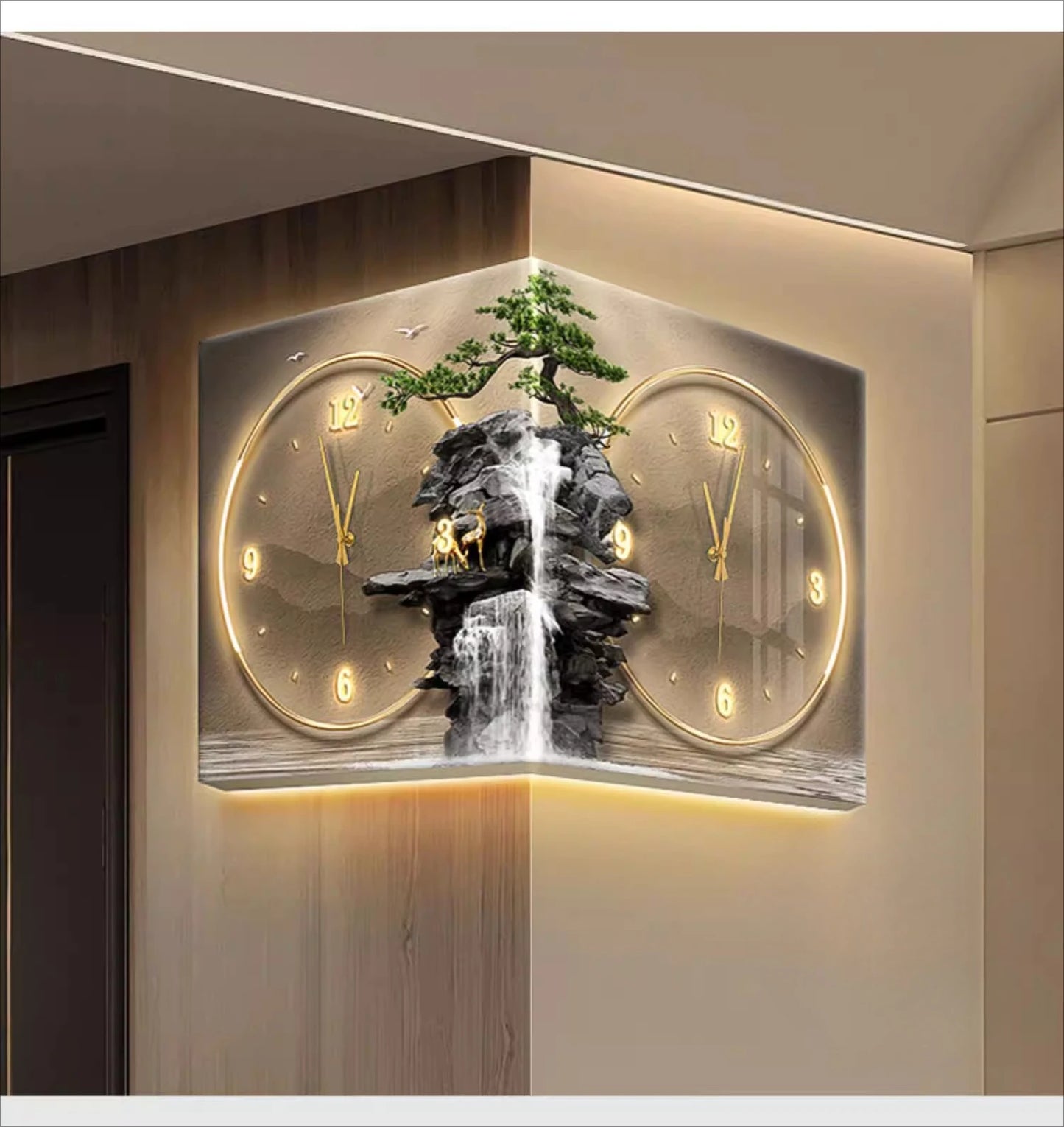 Modern Double Sided Corner Wall Clock Living Room Decoration LED Clock Mural Lamp Restaurant Background Wall Digital Wall Watch