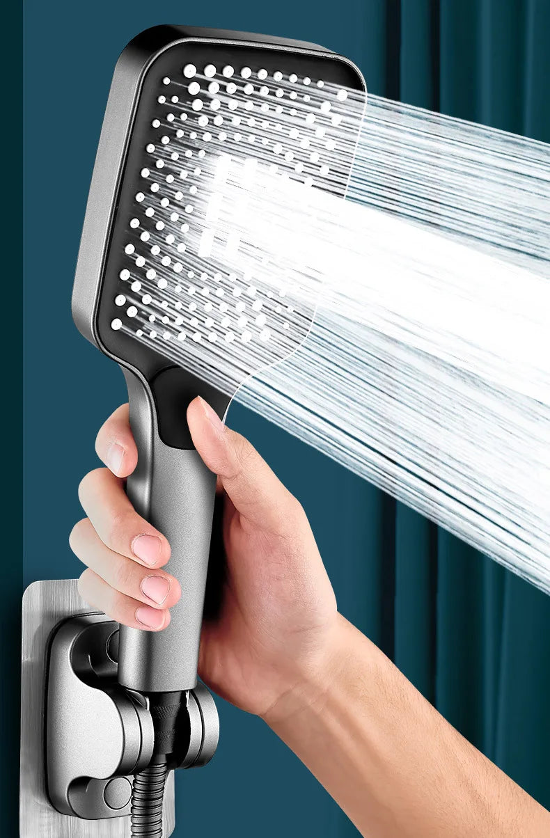 Square Button Adjustable Shower Head Silver Booster Shower Head Thickened Water Outlet Shower Head Set