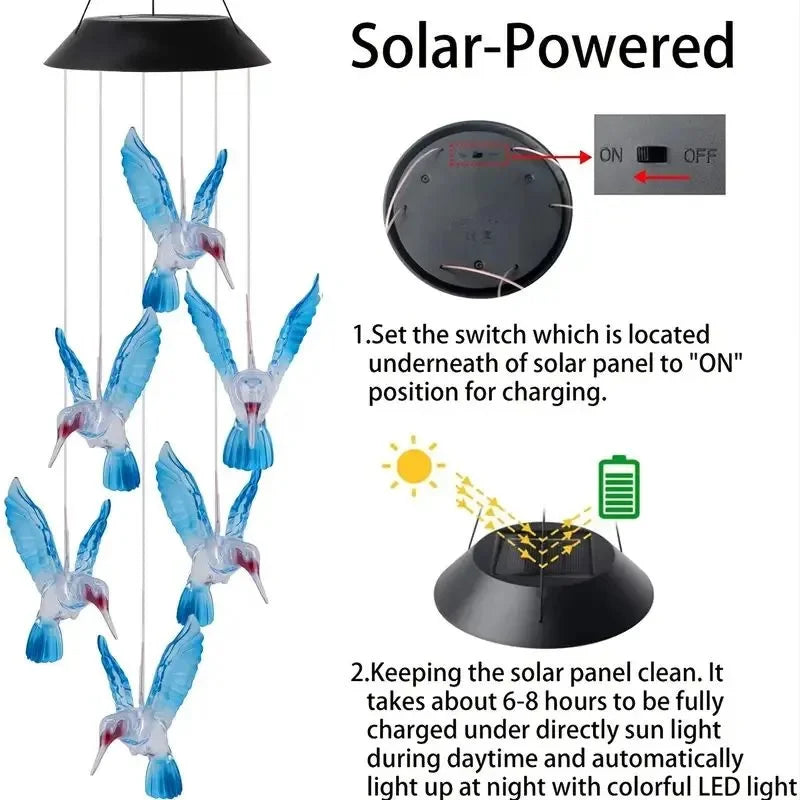 Blue Hummingbird Solar Wind Chimes Solar-powered hummingbird pendants with color-changing lights. Gentle chimes + beautiful glow at night. Perfect for courtyards, gardens, patios, or gifting. Waterproof & eco-friendly.
Wholesale available