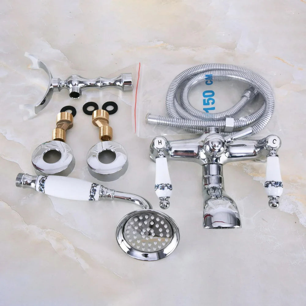Polished Chrome Bathroom Tub Faucet Telephone Style Bathroom Bathtub Wall Mounted With Handshower Swive Tub Spout Nna204