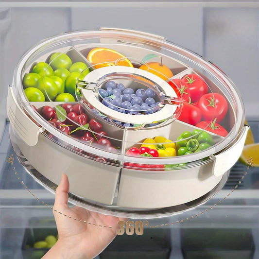 Rotating Snack Tray with Lid and Handle Fruit and Vegetable Tray Stackable Snack Box Containers Outdoor Party Snack Storage Box