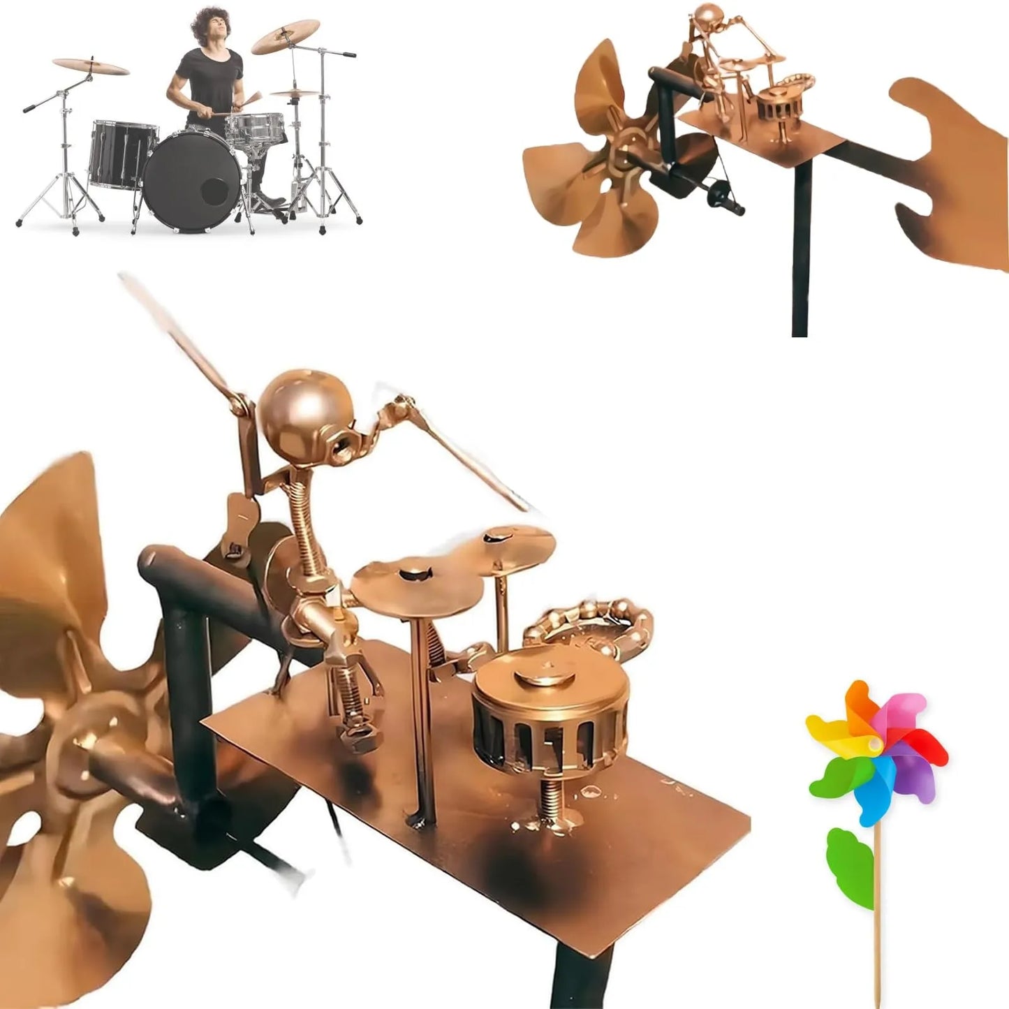2025 New Metal Drummer Windmill Statue Decorative Garden Patio Lawn Porch Backyard Lawn Yard Decor Fun Wind Chime Device