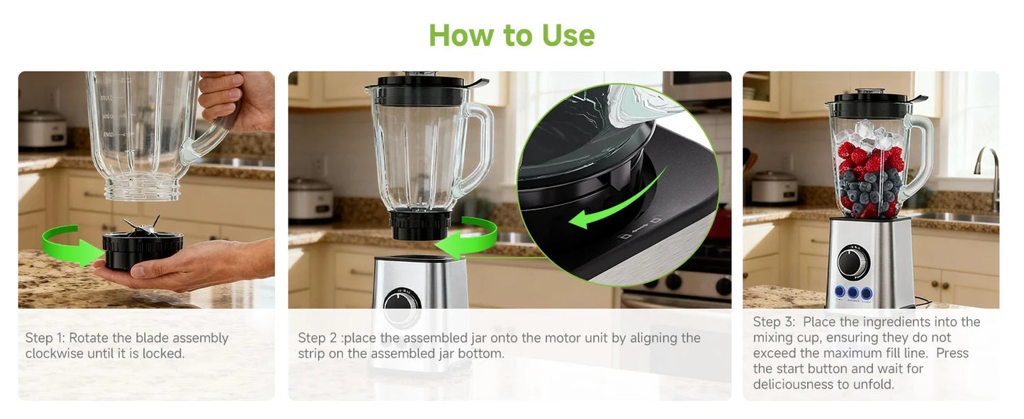 BioloMix 3-in-1 Smoothie Blender with Stainless Steel Blades 1300W Personal Blender and Grinder Combo for Baby Food Juice