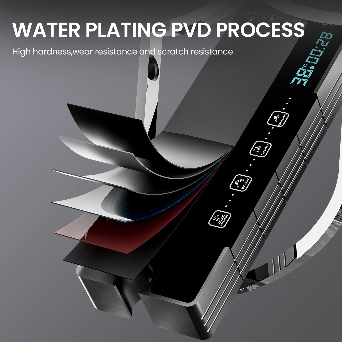 Digital Display Shower Faucet Set Rainfall Bathroom Mixer Tap Grey Bidet Shower System With Ambient Lighting Bathroom Accessorie