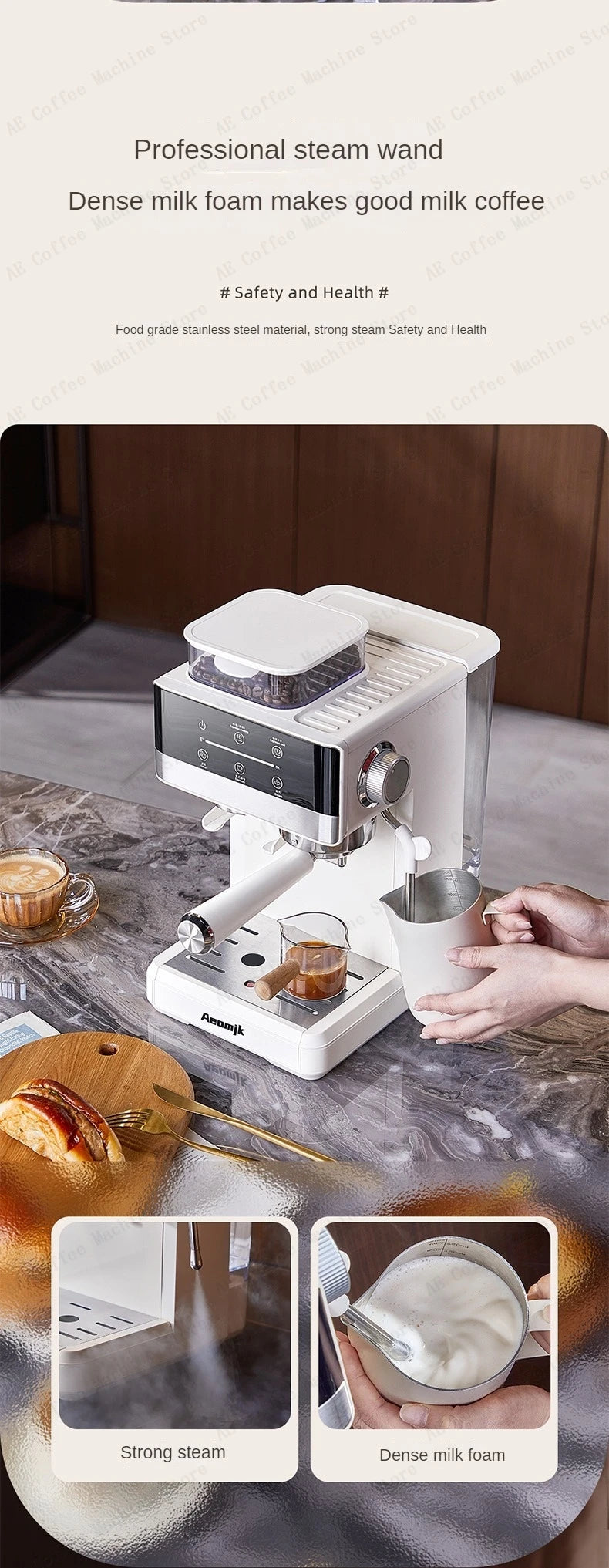 Semi-automatic Grinding and Extraction Espresso Machine, Steam milk espresso coffee machine, Can Extract Cold/hot Coffee