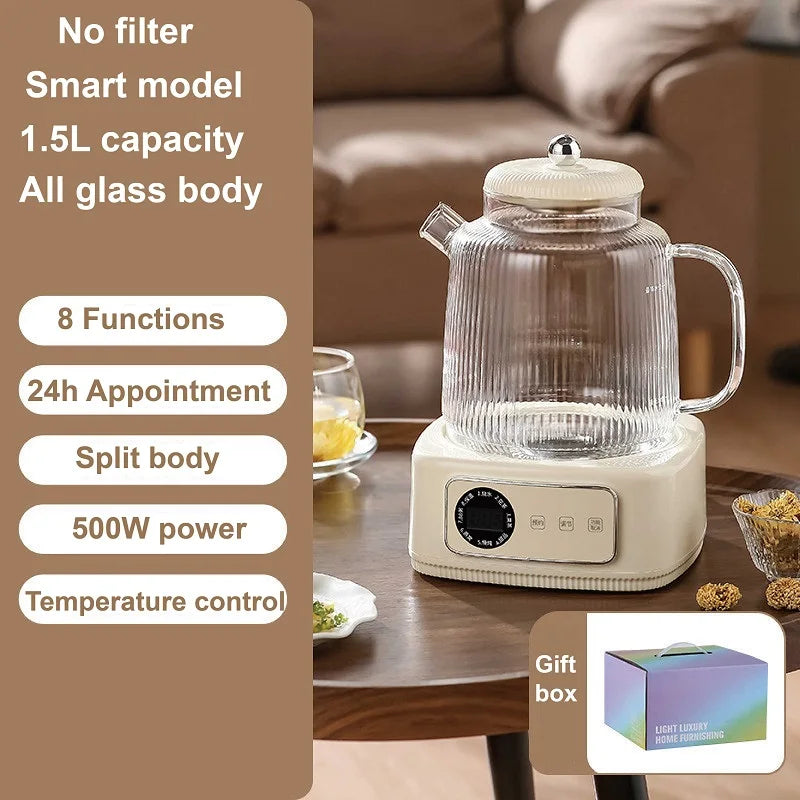 1.5L Health Kettle Temperature Adjust Glass Tea Maker MultiFunction Office Appointment Flower Teapot Portable Electric Hot Cup