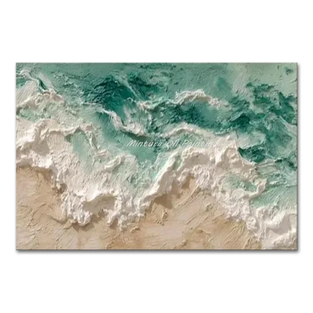 Mintura,Nordic Hand-painted Oil Painting on Canvas,Abstract Seaside Landscape Wall Art Poster,Living Room Office Home Deco Mural