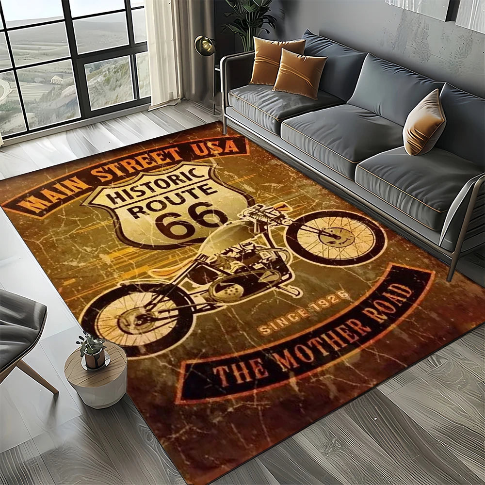 Retro America Historic Route 66,Mother Road,mãe EstradaCarpet Rug for Living Room Bedroom Home Sofa,Area Rug Non-slip Floor Mat