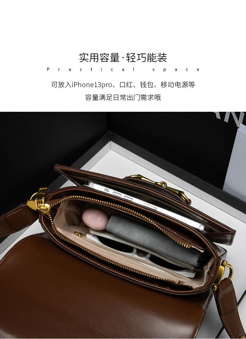 Ladies Genuine Leather Saddle Bag Versatile Crossbody Trendy underarm and single-shoulder design with a sleek, modern look. Compact, stylish, and perfect for everyday fashion.