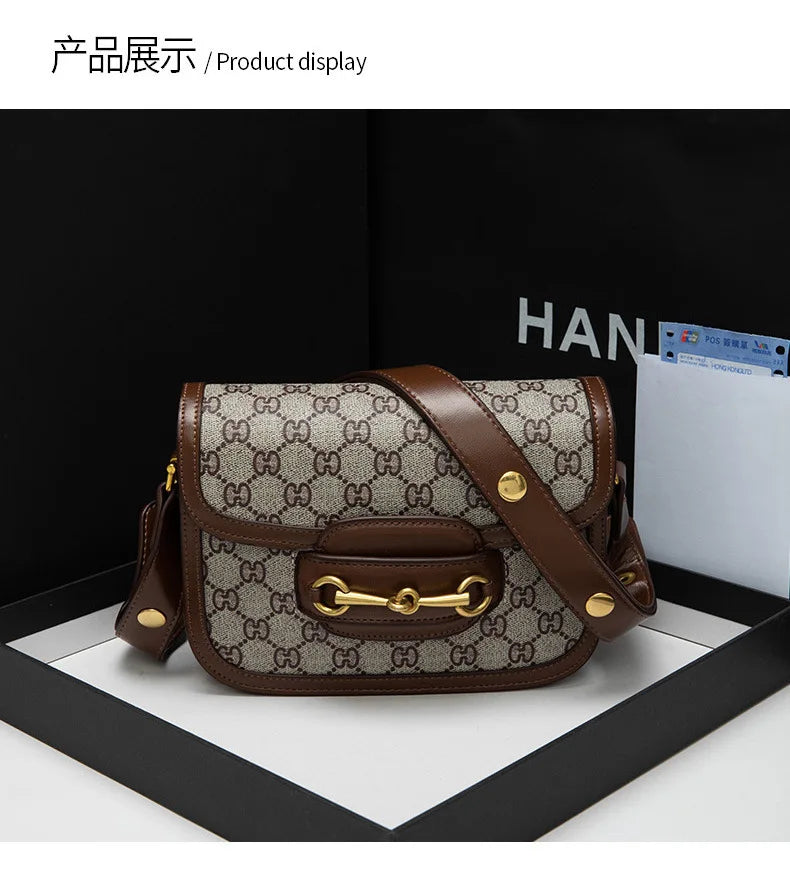 Ladies Genuine Leather Saddle Bag Versatile Crossbody Trendy underarm and single-shoulder design with a sleek, modern look. Compact, stylish, and perfect for everyday fashion.