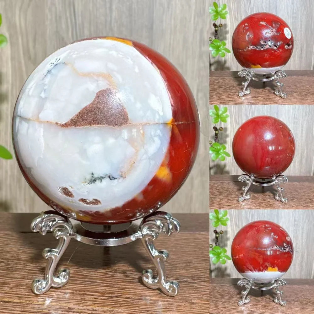Natural Mookaite Geode Crystal Sphere – Unique Décor Raw cracked stone design with stand. Perfect for home décor, Reiki energy, and meaningful gift ideas.
