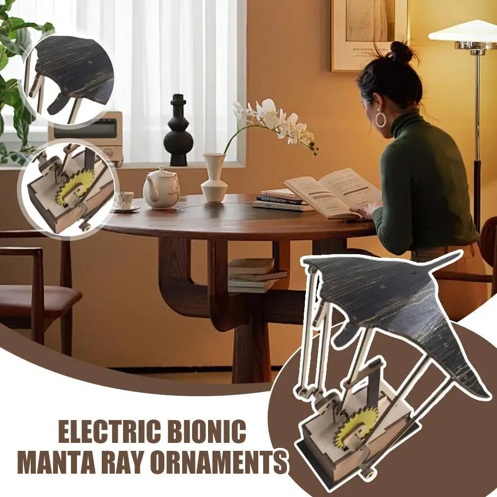 Artisan Wooden Manta Ray Automaton – Handcrafted Kinetic Décor Hand-cranked mechanical design with a DIY puzzle build. Unique ocean-inspired ornament perfect for display or gifting.